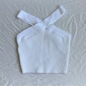 Aritzia Babaton Sculpt Knit Cross Crop Top White size XS NWT
